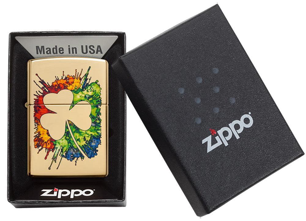 Zippo Graffiti Clover Design High Polish Brass Pocket Lighter