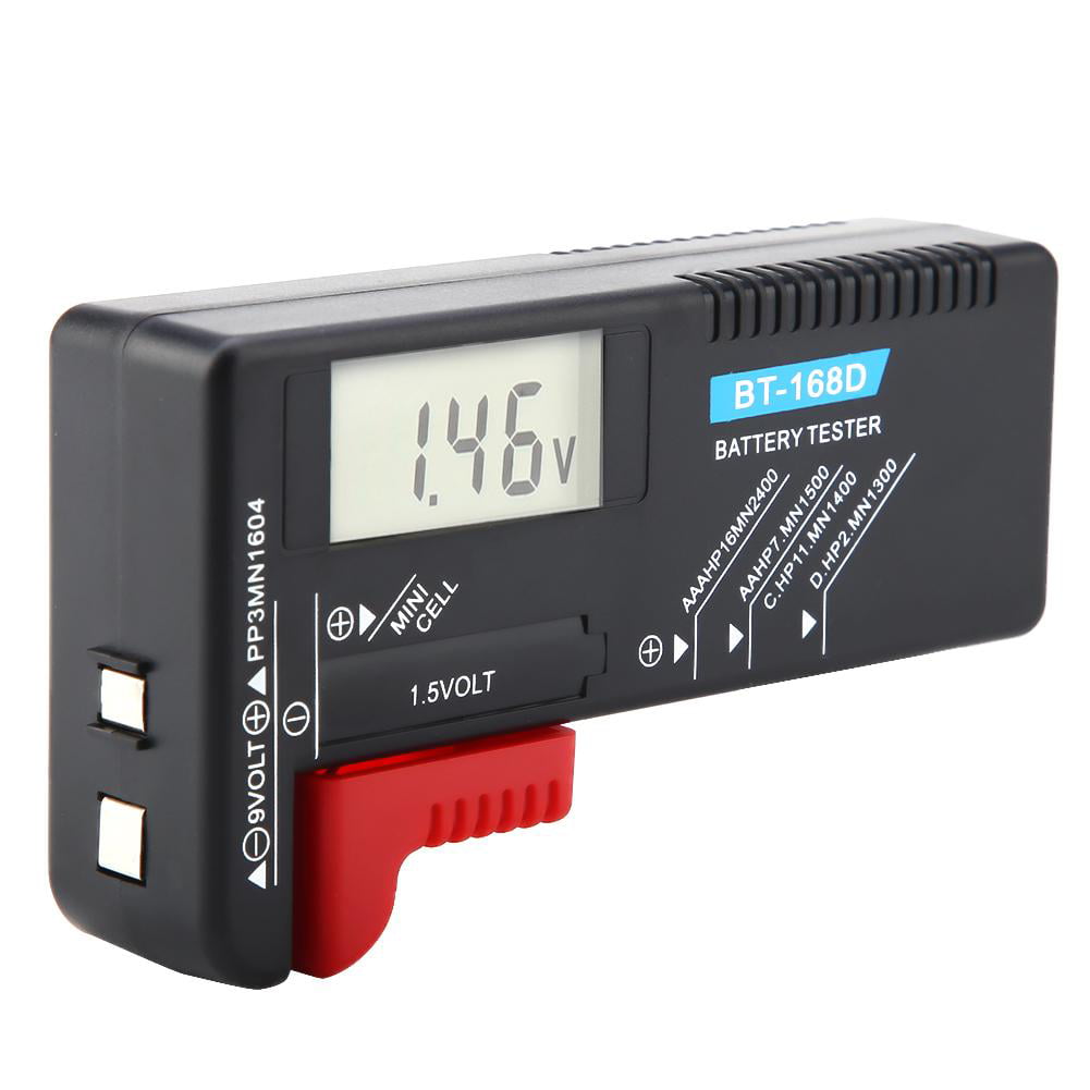 Button Coin Cell Battery Capacity Tester,Universal Digital LCD AA/AAA/C/D/9V/1.5V Button Cell Battery Volt Tester BT-168D