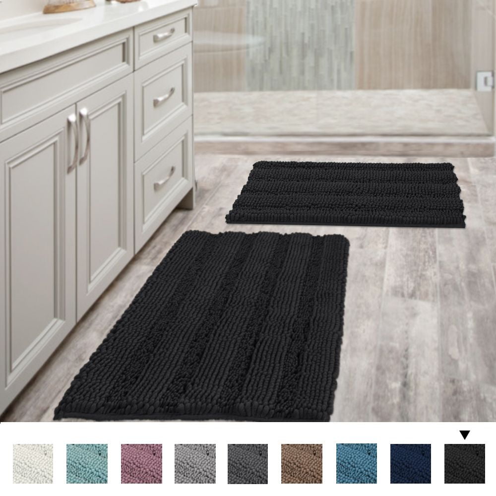 Extra Thick Striped Bath Rugs for Bathroom (Set of 2) AntiSlip Bath