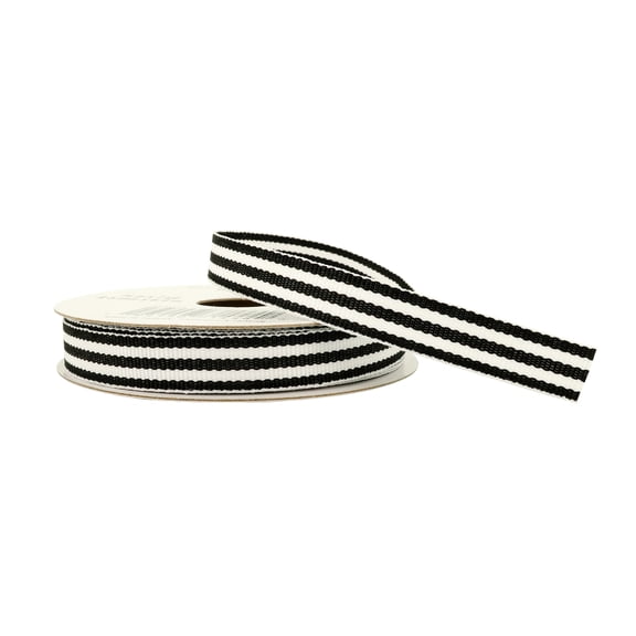3/8" x 7yd. Black & White Grosgrain Stripe Ribbon by Celebrate It – Non-Wired Woven Selvage Edge - Ideal for Gift Wrapping - Crafts & Decor - 12 Pack