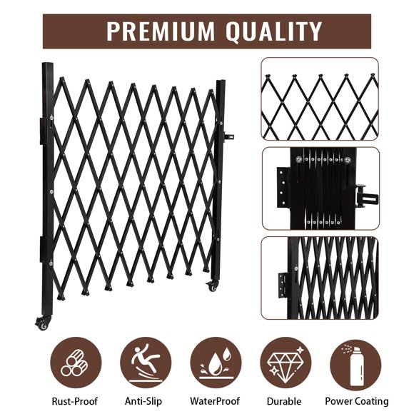 EDTara Single Folding Security Door, Steel Accordion Security Gate with 360°Rolling Wheel, Ideal for Courtyards, Garages, Gardens