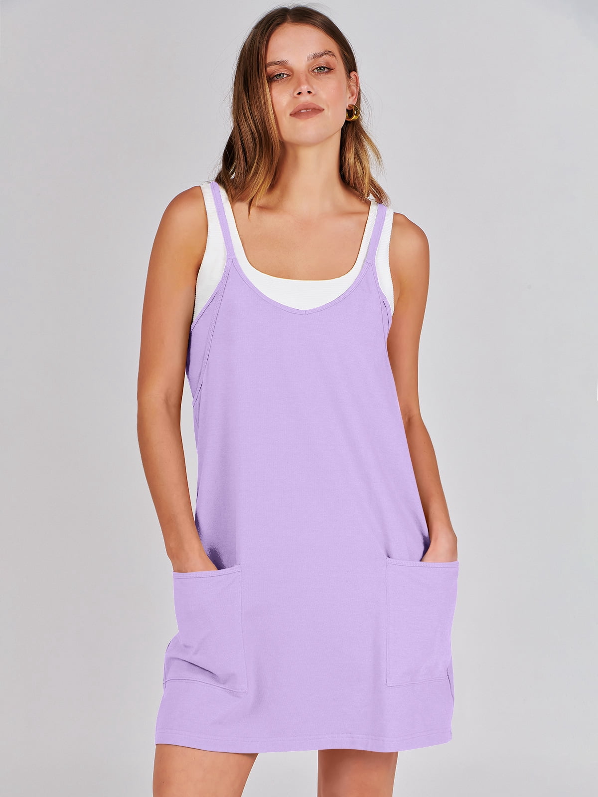 ANRABESS Athletic Dress for Women Tennis Dress with Shorts Summer Active Workout Romper Dress Sleeveless Spaghetti Strap Mini Dress Casual Sundress Vacation Outfits Purple S