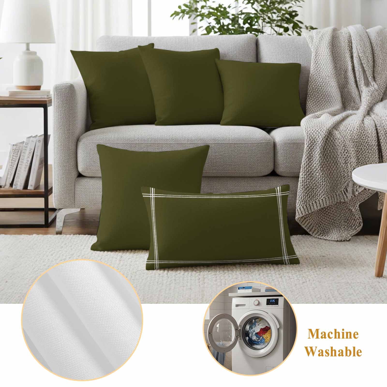 Olive Green Outdoor Pillow Covers 18"x18" Set of 2, Solid Color Waterproof Throw Pillow Covers for Patio Furniture, Decorative Cushion Covers for Porch
