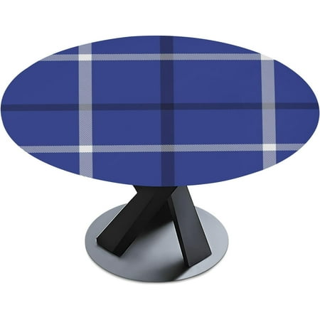 

SKYSONIC Navy Plaid Tartan Round Tablecloth Fitted Table Cover Waterproof Tablecloth Cover Fits Tables up to 48 - 56 Diameter Suitable for Indoor Outdoor Kitchen Patio BBQ Party Dining117