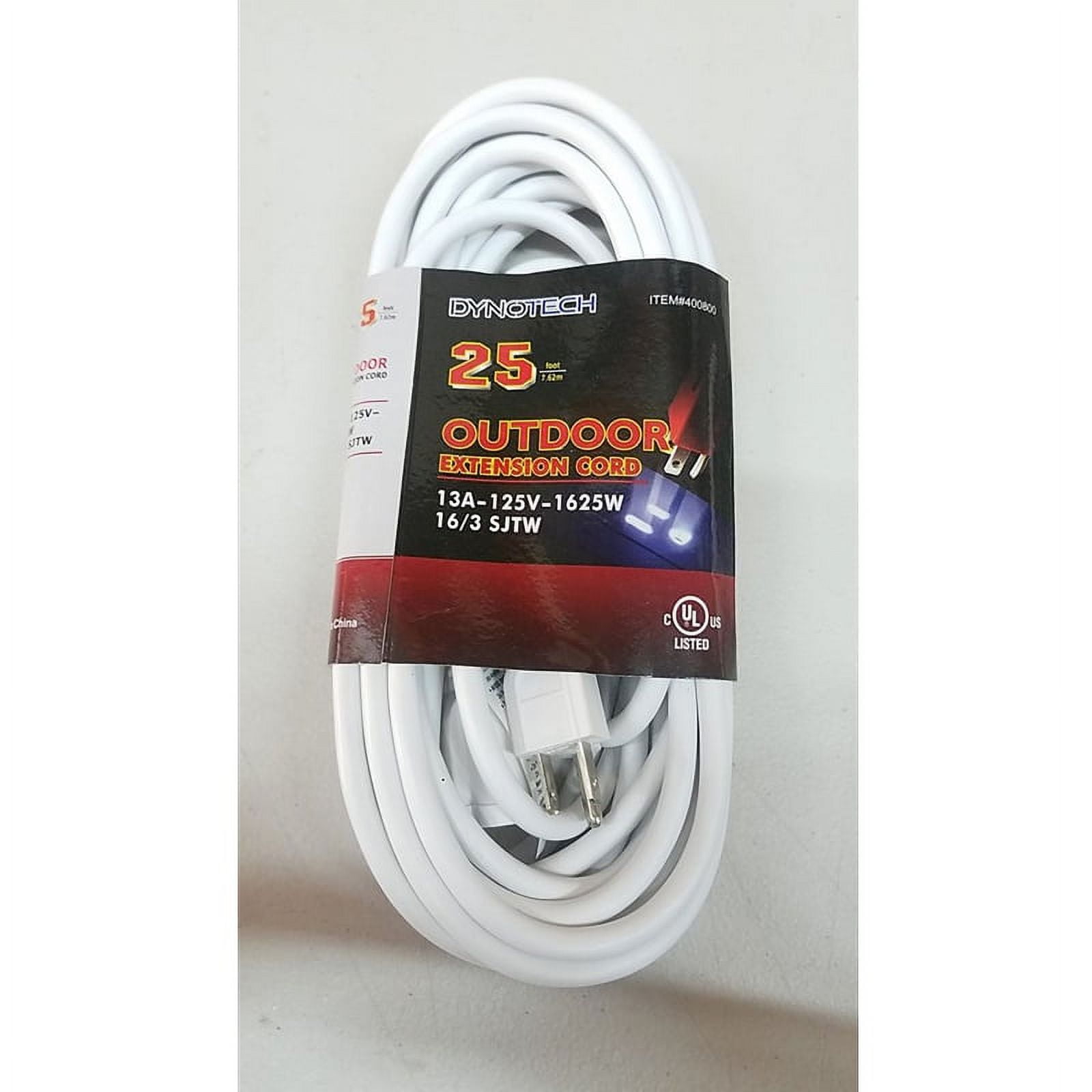 25 Feet White Durable Heavy Duty Single Outlet Indoor Outdoor Extension Cord 13A-125V-1625W