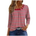 thumbnail image 2 of hxobax Striped 3/4 Length Sleeve Shirts Womens Trendy Pleated Crewneck Button Blouse Cute Tunic Tops, 2 of 5