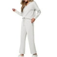 thumbnail image 3 of Plebaso Women's Two Piece Outfit Lounge Set Long Sleeve V Neck Sweatshirt and Pants Tracksuit Solid Color, 3 of 8