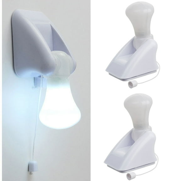 3 Pack Portable LED Bulb Cabinet Closet Lamp Night Light Battery Operated Self-adhesive Wall Mount Light, Pull line to switch ON or OFF, 3 count