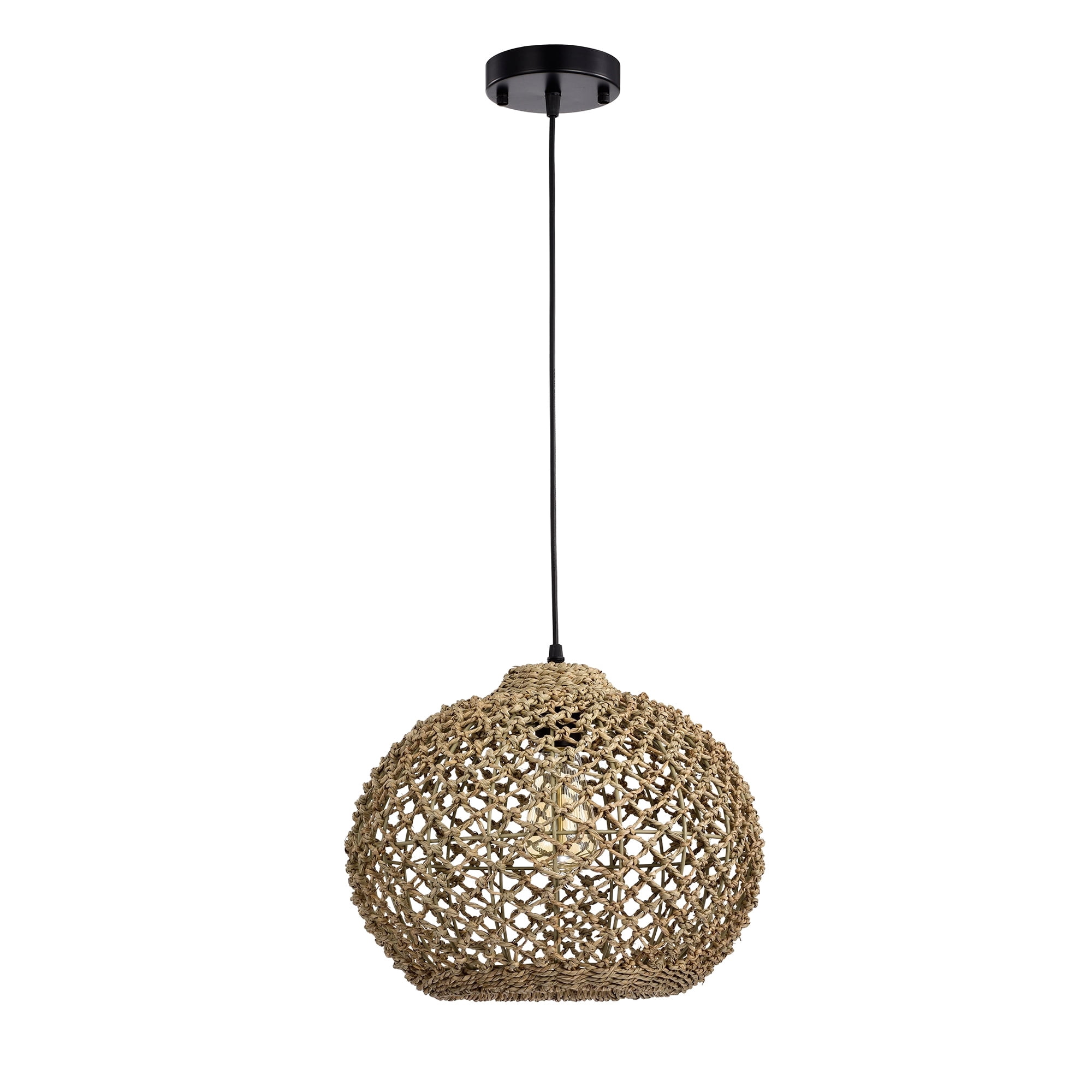 Home Accessories Bonn Dark Yellow 1-Light Rattan Dome Basket Pendant Light