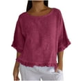 thumbnail image 2 of Otvok Womens Solid Cotton and Linen Ruffle Pleated Hem Half Sleeve Casual Shirt, 2 of 6