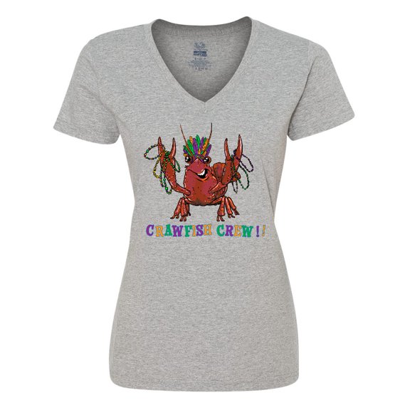 Inktastic Crawfish Crew Mardi Gras Crayfish with Beads Women's V-Neck T-Shirt