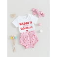 thumbnail image 3 of Infant Baby Girl Valentine's Day Outfit 3 6 12 18 Months Letter Short Sleeve Romper + Heart Print Shorts + Bow Headband 3Pcs Clothes Set, 3 of 8