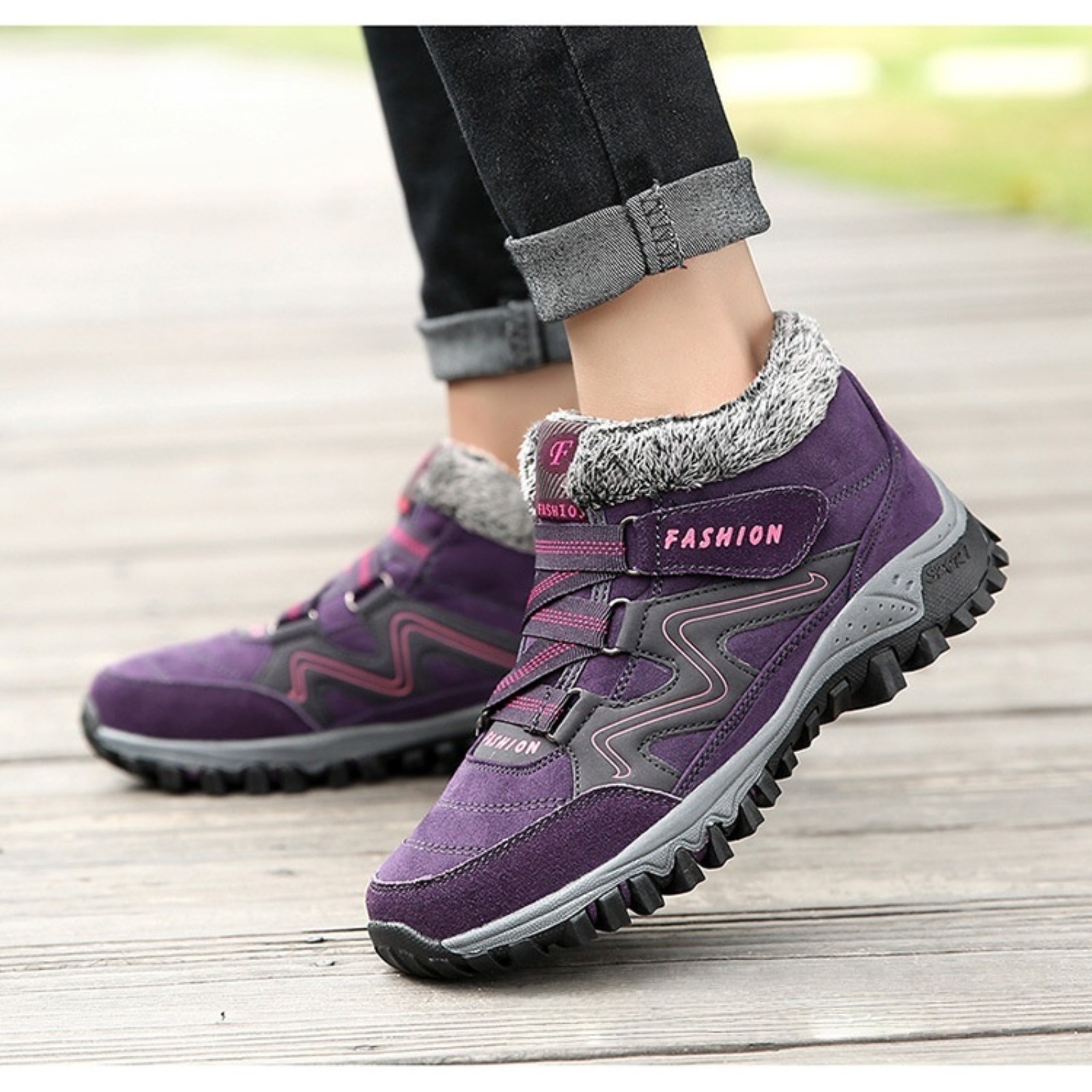Women’s Winter Snow Boots Outdoor Warm Fleece-Lined Waterproof Ankle Boots, Non-Slip Thick Sole Cold Weather Hiking Boots, Lightweight Insulated Mid-Top Trekking Walking Winter Shoes for Adults
