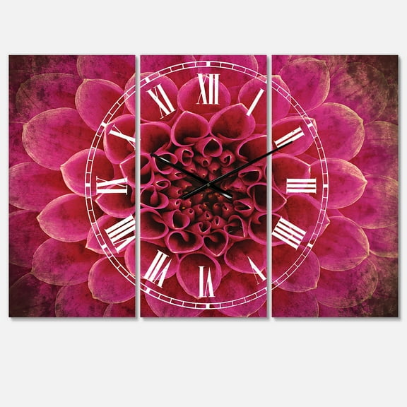 Designart 'Dark Pink Abstract Flower Petals' Traditional wall clock
