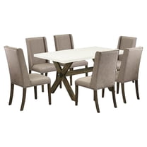 East West Furniture X-Style 7-piece Wood Kitchen Set in Dark Khaki Brown