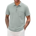 thumbnail image 2 of Ceisia Mens Lightweight Knit Polo Tee Short Sleeve Lapel Collar Chest Pocket Solid Slim Fit Breathable Everyday Casual Tops Green M Gift, 2 of 5