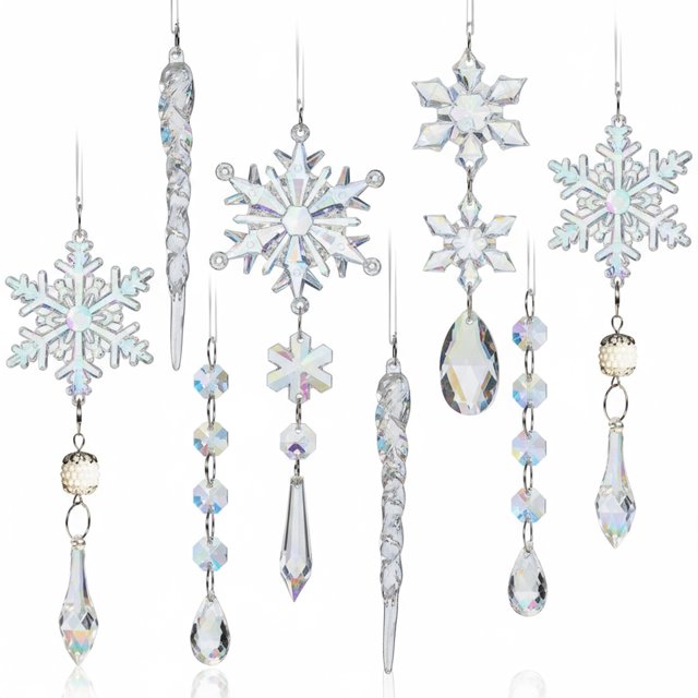 Bewildely 18 Uds. De adornos de cristal deslumbrantes acrílicos y guirnaldas de carámbanos para impresionantes adornos de carámbanos de árbol Kits de decoración para fiestas color