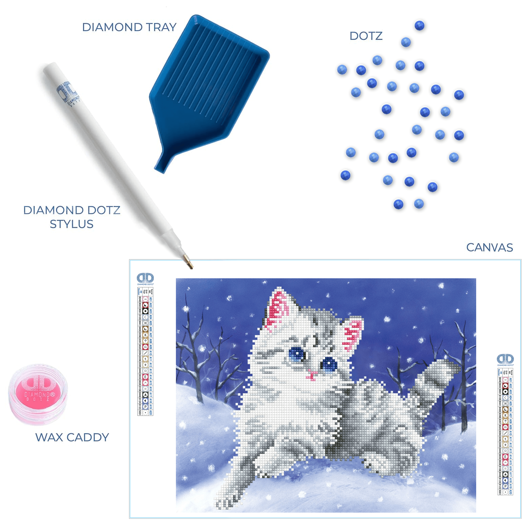 Diamond Dotz Kitten in the Snow with Frame Cat Diamond Painting Kits for Adults - Diamond Art Kits a Relaxing Creative Craft Kit with Dotz Gems 14"x11"
