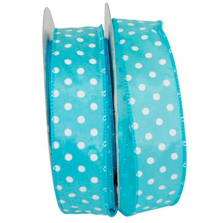 UPC: 0840108864353 | JAM Paper Polka Dot Satin Wired Edge Ribbon  1 1/2 Inches x 50 Yards  Turquoise  1/Pack