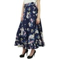 thumbnail image 3 of Phagun Cotton Ruffled Self Belt Floral Printed Magic Women's Wrap Skirt-Dark Navy Blue, 3 of 6