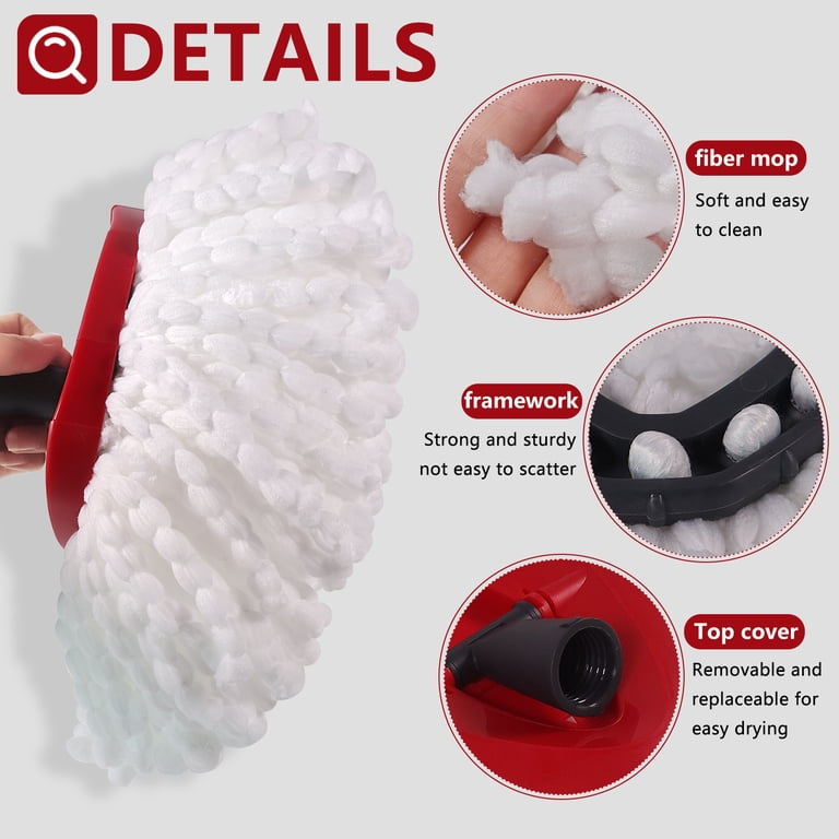 Spin Mop Replacement Heads (4-Pack) - Compatible With O-Cedar Triangle Mops, Machine Washable Microfiber