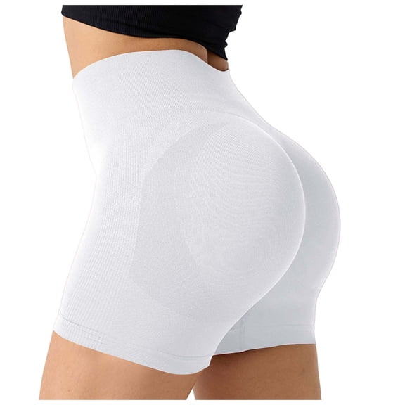 felwors Women Seamless High Waisted Booty Lifting Shorts Buttery Soft Tummy Control Yoga Pilates Gym Workout Athletic Biker Shorts White for Size XL