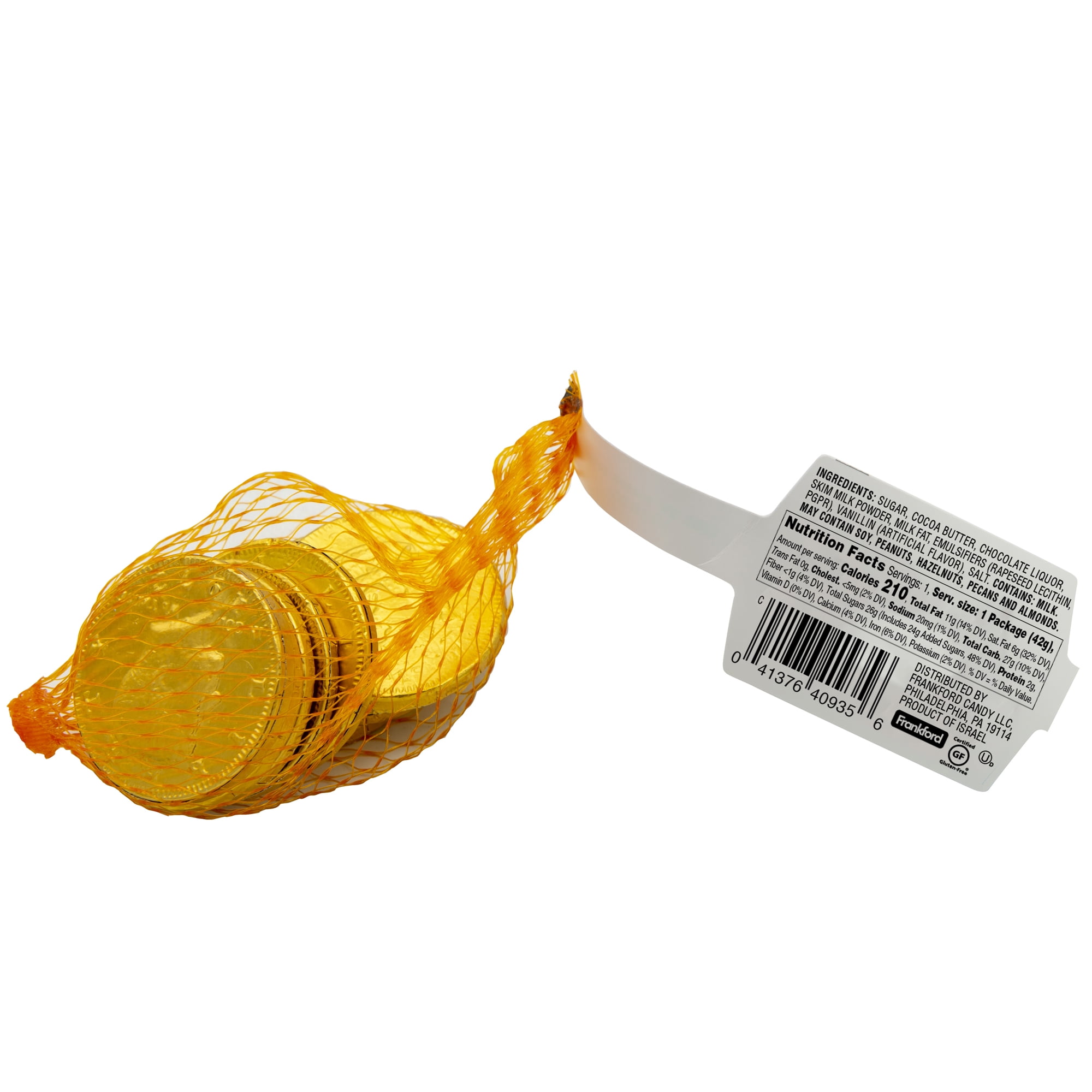 (4 pack) Frankford Solid Milk Chocolate Foiled Gold Coins in Mesh Bag, 1.5 ounces