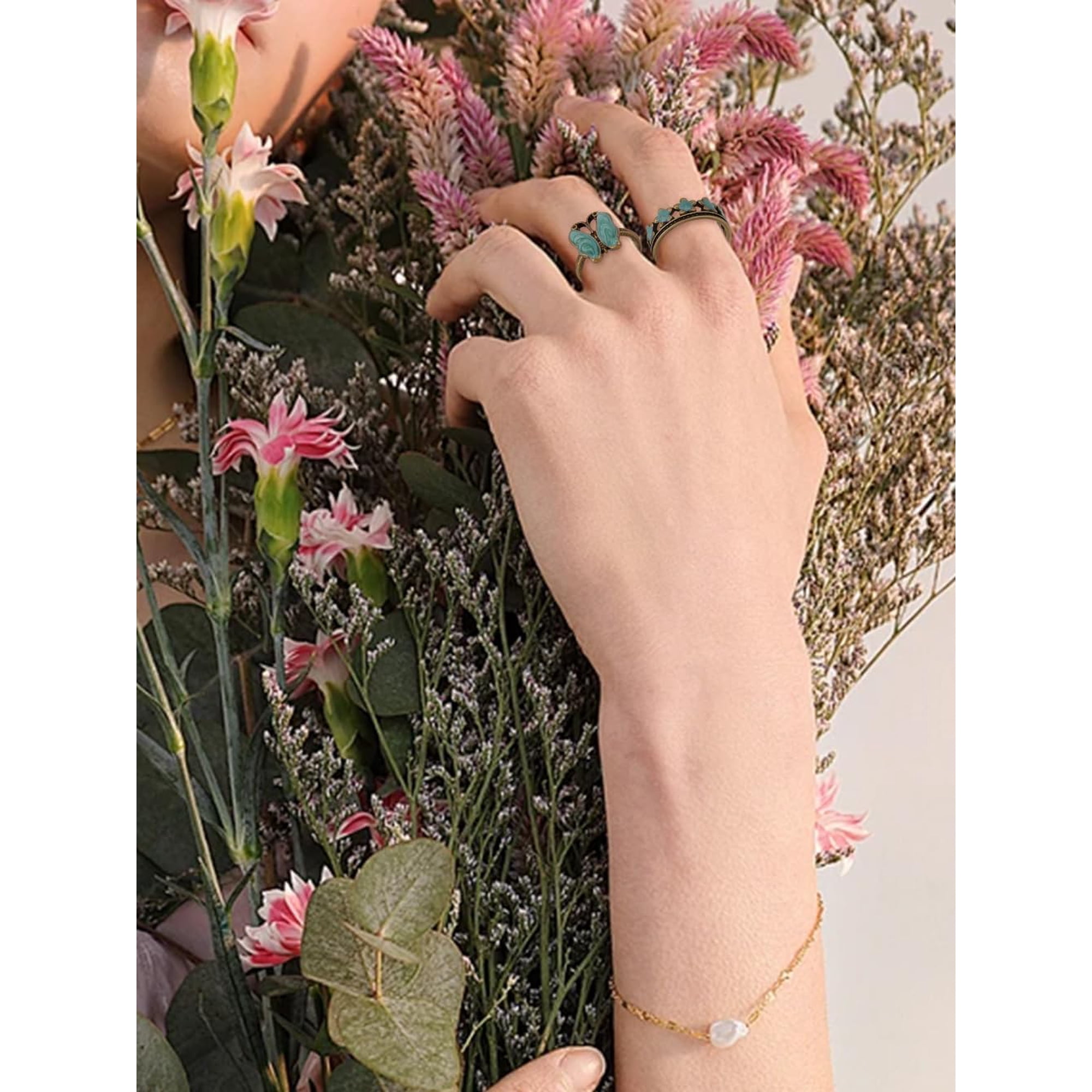 2Pcs Flower Butterfly Drop-Oil Open Rings Alloy Adjustable Cuff Rings Stackable Jewelry Accessories for Women Festival Elegant Gifts Personalized Jewelry Inner Diameter: adjustable Antique Bronze DIY