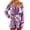 Purple, variant on uvwlwu Women Floral Print Off Shoulder Romper Ruffle Layer Long Cuffed Sleeve Elastic High Waist Short Jumpsuit Stylish Casual Everyday Summer Vacation Outfit,S