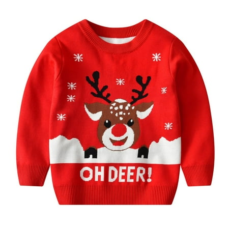 

URMAGIC Christmas Sweater for Kids Elk Print Sweatshirt Funny Holiday Pullover Knitwear Winter Warm Coat for Aged 3-8