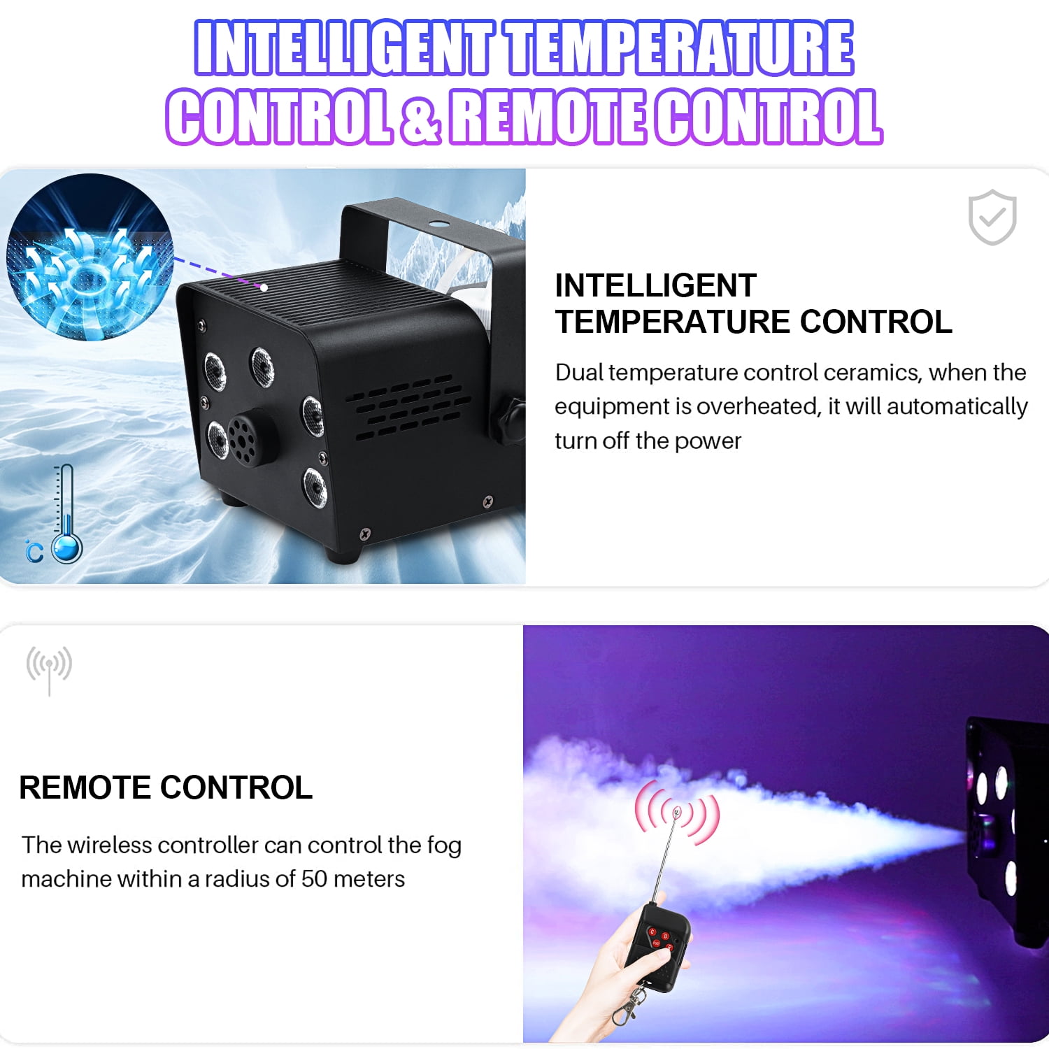 Wondnuga Fog Machine Smoke Machine 550W 3-in-one RGB Light Beads Smoke Machine Remote Control for Halloween Party Wedding