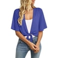 thumbnail image 2 of Lumtrix Womens Shrugs For Summer Cropped Cardigan Short Sleeve Open Front Sheer Shawl Cardigans Lightweight Chiffon Bolero Blue M, 2 of 7