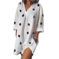 thumbnail image 1 of Bellella Robe Courte Femme Col en V Mini Robe Pois Été Plage Robe Aguichant Manches 3/4 Voyage Blanc 3TG, 1 of 2