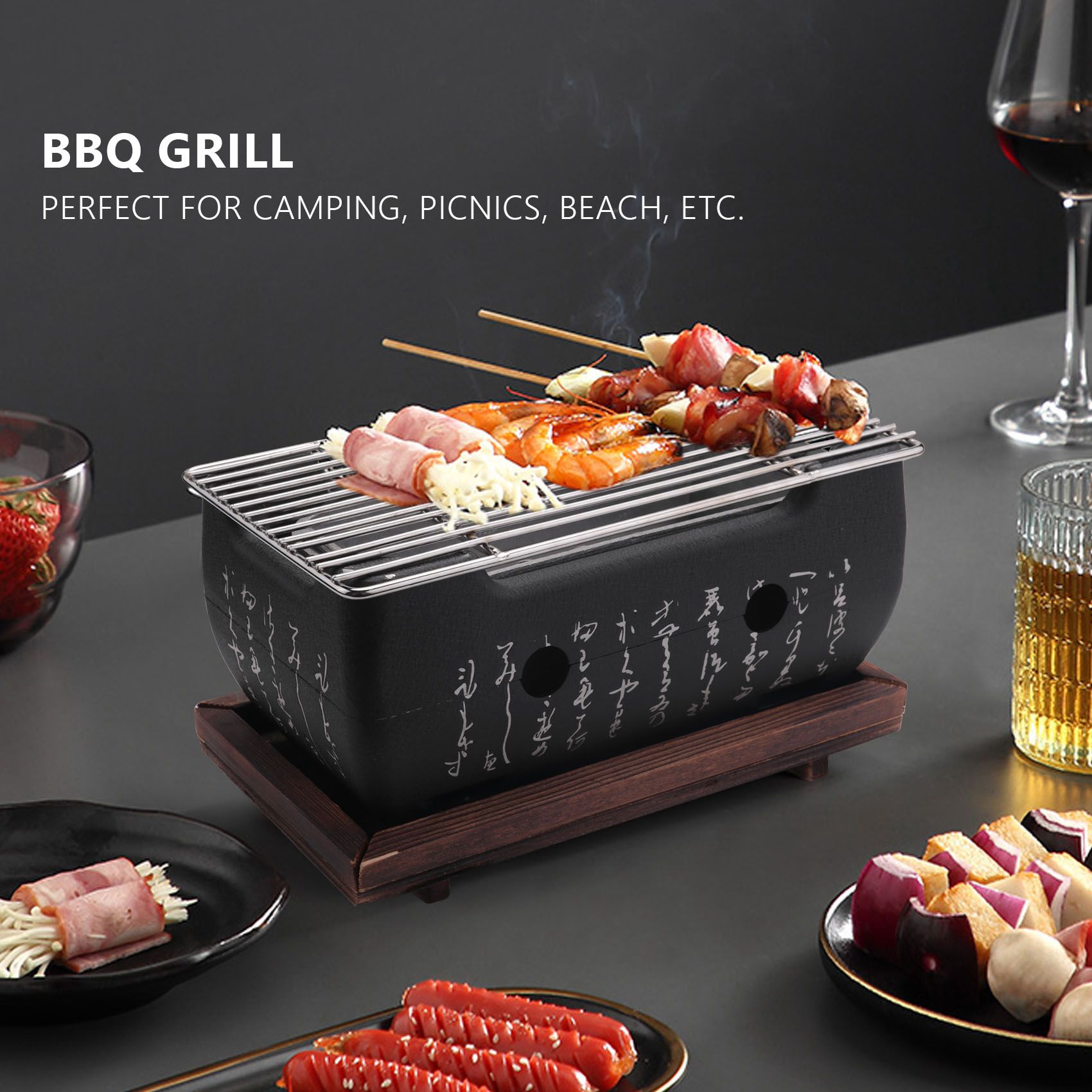 Grille De Barbecue Acier Inoxydable 50x38 Cm – Style Coréen/japonais – Pour Camping, Feu De Camp – Galvanisée