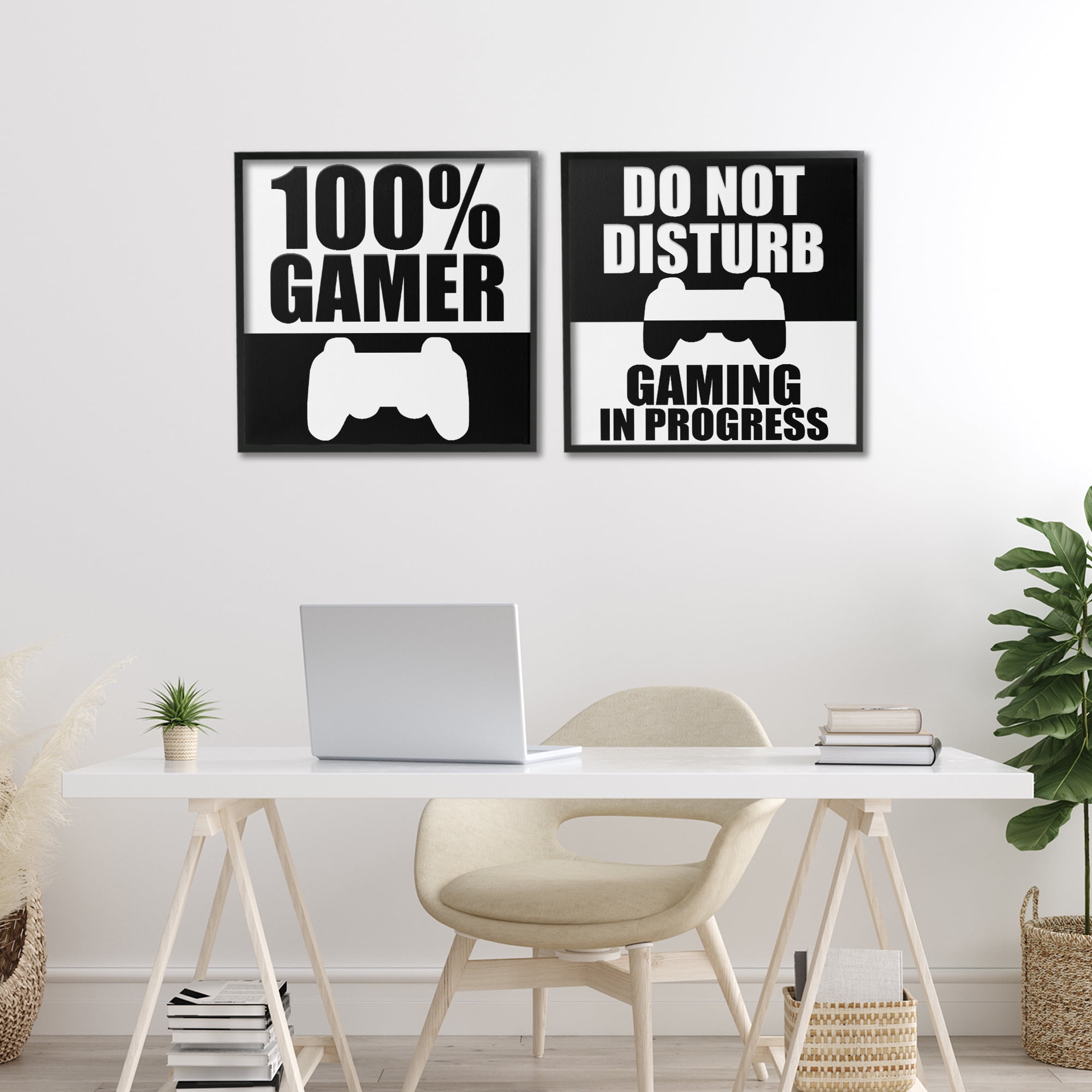 Competitive Gamer Black & White 2 Piece Black Framed Giclee Art Set, design by Kim Allen