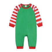 Luiyenes Christmas Baby Xmas Pajamas Long Sleeve Striped Patchwork Romper Jumpsuit Pajamas PJ's Family Matching Sleepwear Clothes Outfit