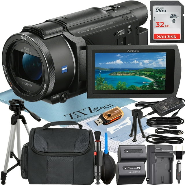 Sony FDR-AX53 4K Ultra HD Handycam Camcorder with 32GB SanDisk Memory Card + Charger + Case + Tripod + ZeeTech Accessory Bundle