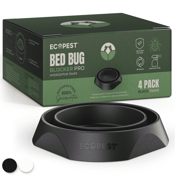 Bed Bug Interceptors (White) | Bed Bug Blocker (Pro) Traps for Bed Legs — 4 Pack | Interceptor, Monitor, Detector, and Trap for Bed Bugs