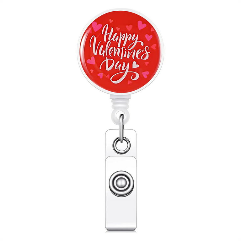 Decorative Badge Holder with Clip Valentine Theme Badge Reel Smooth  Retractable for Doctor Lover Friend Student Present 