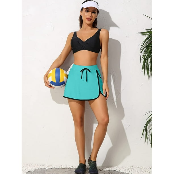 Solid Bikini Bottom Womens Swim Skirt Built-in Shorts Briefs Side Split  Layered Swim Bottoms Swimming Shorts Skirt For Sports