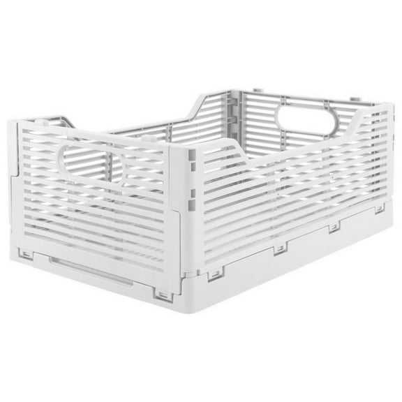 OnDisplay Stackable Folding Desk/Beauty/Closet Storage Crate (White, 1, Medium)