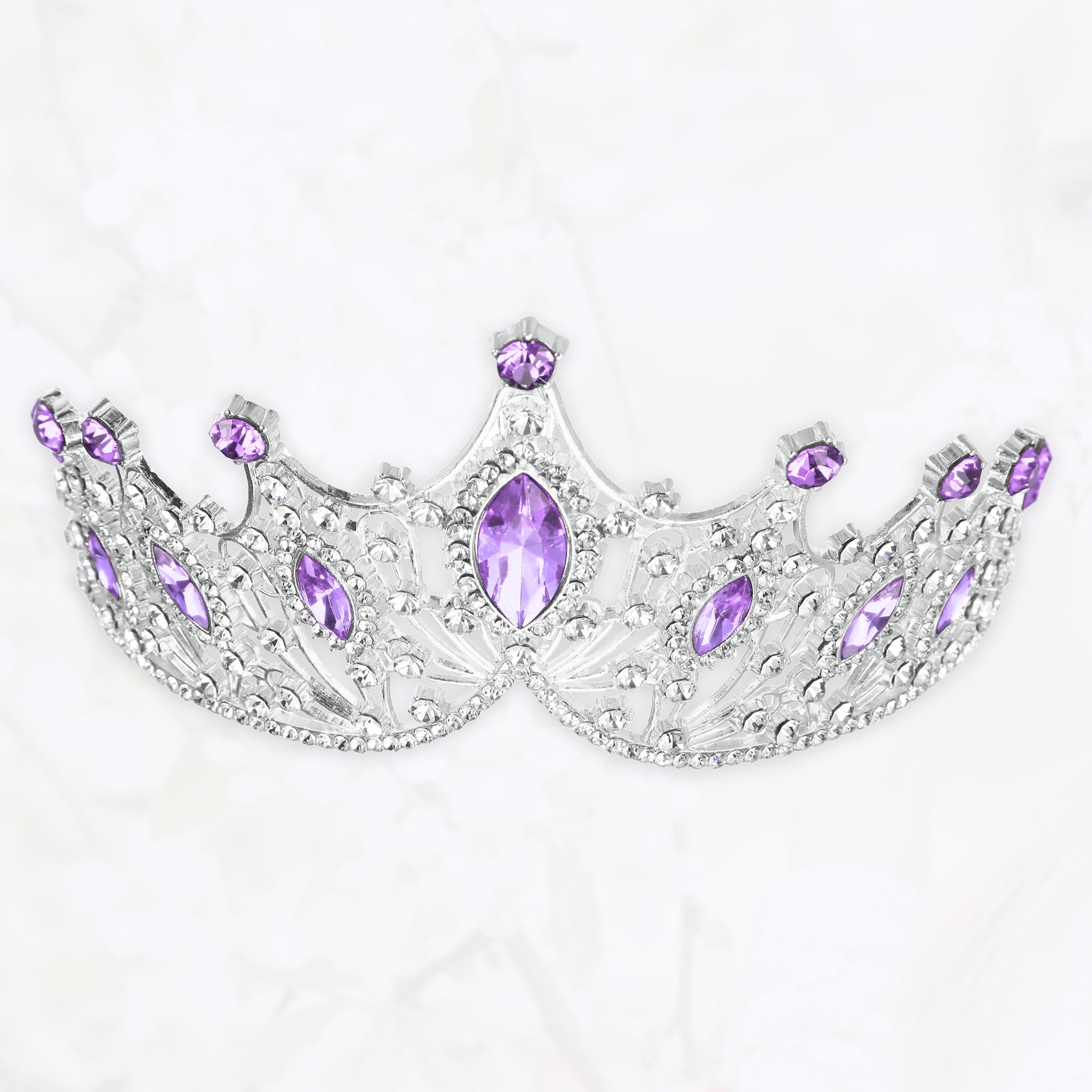 Unique Bargains Faux Crystal Queen Crowns Tiara for Women Silver Tone Purple