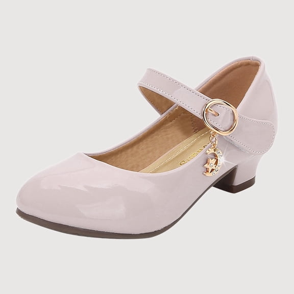 Gyujnb Mary Jane Dress Shoes Shiny Leather Low Heel Buckle Strap Party School Shoes (Little Girls, Big Girls),8-9 Years