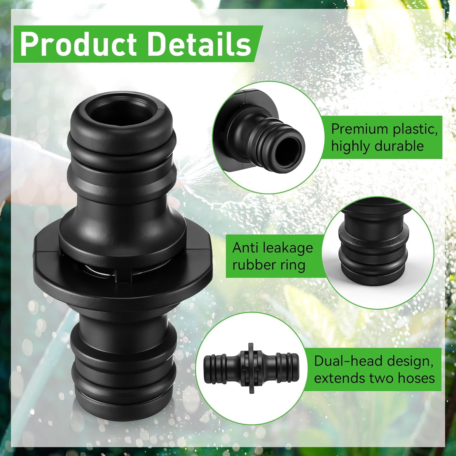 HRTGFD-2 Pack Garden Hose Connector, 1/2 Inch Hose Coupler Compatible with 18270-81 Quick Connect Fittings, Hoses Extension Connector for Garden & Home Water Pipes
