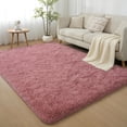 thumbnail image 2 of Janvonne Soft Fluffy Shaggy Area Rug, 4'x 6' Bean paste Pink Plush Fuzzy Carpet for Bedroom Living Room, Non-Slip Modern Indoor Shag Rug for Kids Room Nursery Home Decor, 2 of 8