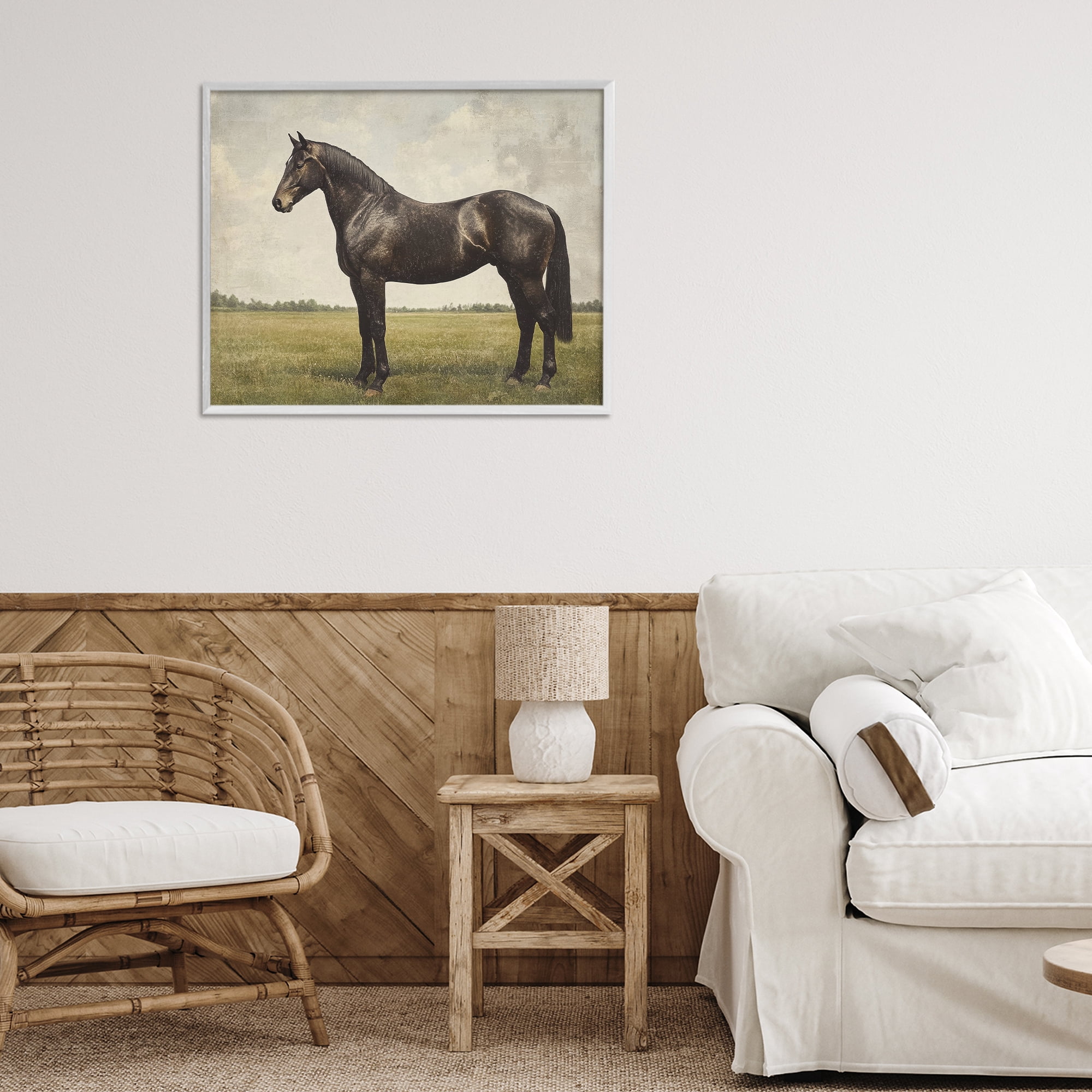 Stupell Industries Espresso Horse in Pastoral Field White Framed Giclee Art, design by Petal Prints Design