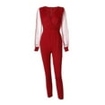 thumbnail image 4 of Aloohaidyvio Women's Elegant Long Sleeve Jumpsuit Casual Straight Trousers Business Romper Formal Jumpsuit Red S, 4 of 5