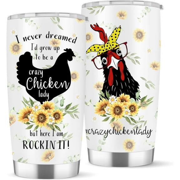Funny Chicken Gifts for Women- Crazy Chicken Lady Sunflower Stainless Steel Tumbler 20oz, Chicken Lovers Gifts, Birthday Gifts for Women Friend