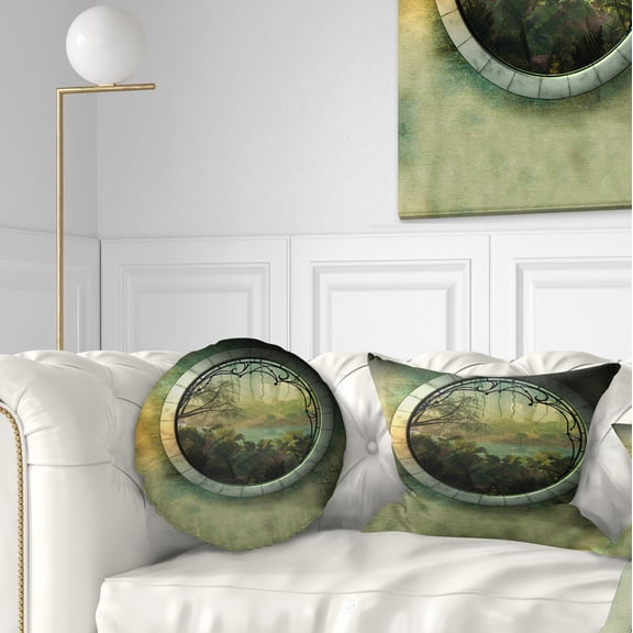 Designart Green Fantasy Landscape with Frame - Photography Throw Pillow - 12x20