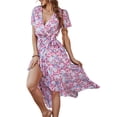 thumbnail image 3 of VISgogo Vestido sin mangas para mujer con cinturón ajustable, estampado floral, decoración de volantes, ropa de verano dividida VISgogo moda, 3 of 9